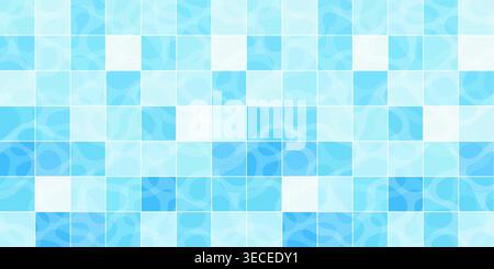 Blue pool tile mosaic with water texture and square grid creating a clean swimming pool background Stock Vector