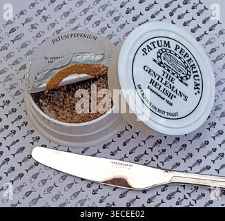 Opened pot of Patum Peperium Gentleman’s Relish, the traditional British anchovy spread discontinued by AB World Foods in 2026. Stock Photo