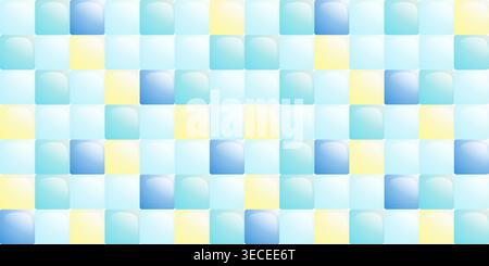 Blue glossy pool tile mosaic pattern with yellow accents and square grid creating a bright swimming pool background Stock Vector