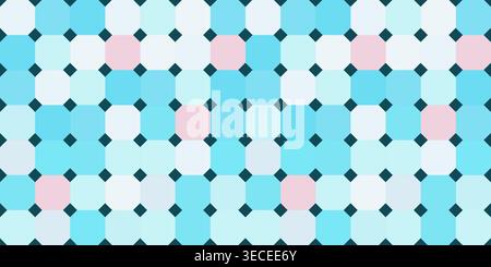 Blue pool tile mosaic pattern with geometric square grid and pastel accent colors creating a decorative background Stock Vector