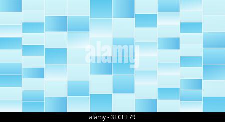 Blue pool tile mosaic pattern with rectangular grid layout creating a clean modern swimming pool background Stock Vector
