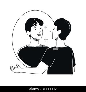 Happy Reflection - black and white flat design illustration Stock Vector