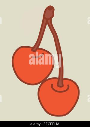 Two red cherries on a stem vector illustration Stock Vector