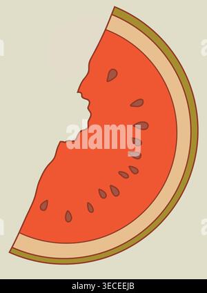 Bitten watermelon slice vector illustration in flat style Stock Vector