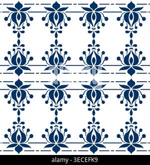 Vintage damask floral border. Blue plant element Stock Vector