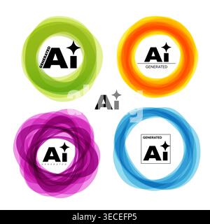 A set of artificial intelligence AI logo icons inside colorful circles. This AI logo collection features green, orange, purple, and blue designs for m Stock Vector