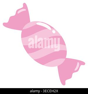 Rose pink wrapped candy with soft stripes, flat vector isolated, perfect for candy theme, kids graphics and packaging decoration Stock Vector