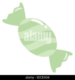 Soft light green wrapped candy with stripes, flat vector isolated, perfect for sweets theme, packaging design and decoration Stock Vector