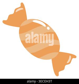 Soft orange wrapped candy with stripe detail, flat vector isolated, perfect for candy design, packaging and decoration Stock Vector