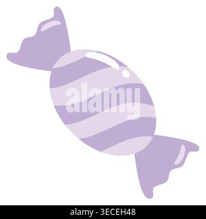 Pastel purple wrapped candy with soft stripe pattern, flat vector isolated, ideal for sweet themed designs, packaging and kids decoration Stock Vector