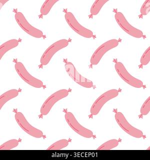 Cute Pink Sausage Seamless Pattern on White Background Stock Vector