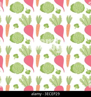 Cute Hand Drawn Vegetable Seamless Pattern on White Background Stock Vector