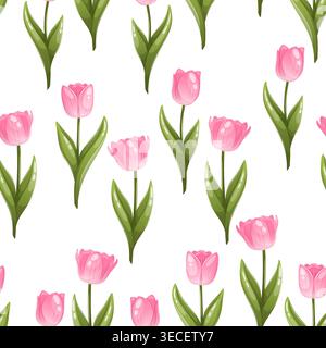 A seamless pattern of pink tulips Stock Vector