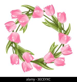 A round wreath of pink tulips Stock Vector