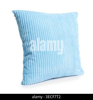 One soft light blue cushion isolated on white Stock Photo