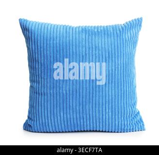 One soft light blue cushion isolated on white Stock Photo