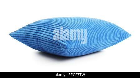 One soft light blue cushion isolated on white Stock Photo