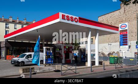 View of an Esso gas station. Esso is a brand associated with the American oil company ExxonMobil, later sold to the Canadian company North Atlantic Stock Photo