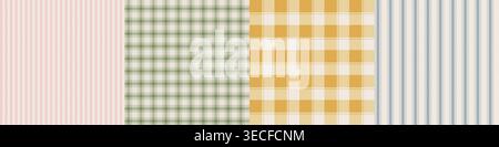 Set of four striped and checkered patterns. Vector design for tablecloth, dress, skirt, napkin, or other textile design. Stock Vector