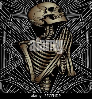 This artwork, entitled "Remember to Die" or "Memento Mori" in a gothic style, features a skeleton with its hands clasped in prayer. Stock Vector