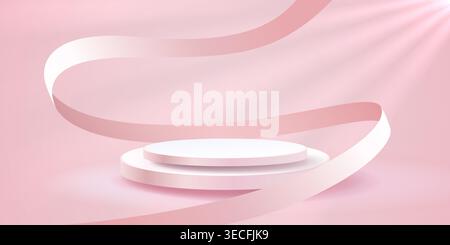 Minimalist pink product podium with elegant ribbon. Ideal for product presentation and display. Vector illustration. Stock Vector