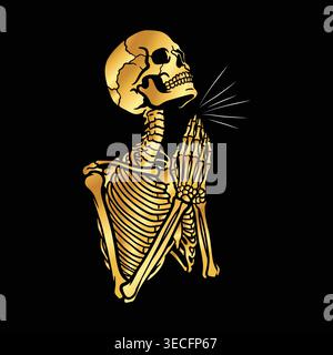 This image is a vector illustration of a golden praying skeleton Stock Vector