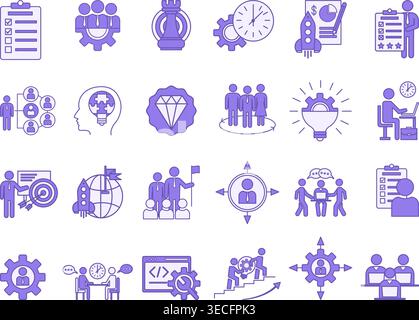 Colored Set of Management Icons. Vector Icons of Planning, Training, Development, Human Resources, Goals, Leadership, Employee and Other Stock Vector
