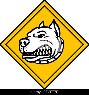 Yellow Sign Beware of Dog. Vector Icon. Humorous Warning Sign, Sticker. Dog Angrily Growls. Animal in the House Stock Vector