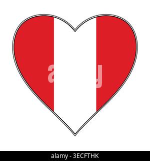 Heart icon with Peruvian flag colors, patriotic heart filled Peru flag Stock Vector