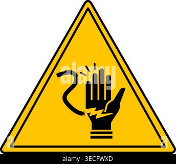 Yellow Electrical Hazard Sign. Vector Icon. Hand injury from electric current. Danger Warning Sign Stock Vector