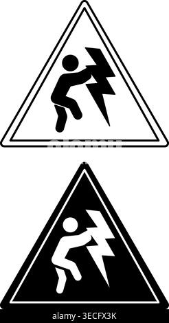 Signs High Voltage Overhead. Black and White Vector Icons. Danger Warning Sign Stock Vector