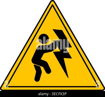 Yellow Sign High Voltage Overhead. Vector Icon. Danger Warning Sign Stock Vector