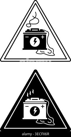 Loading Battery Signs. Black and White Vector Icons. Danger Warning Sign Stock Vector