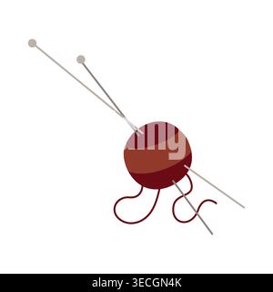 Hand-drawn illustration of knitting process and threads in warm colors for packaging and fall vibes cozy projects Stock Vector