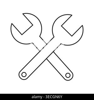 Outline style crossed wrenches symbol simple graphic design Vector. Perfect for settings buttons repair shop branding or engineering related projects. Stock Vector