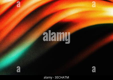 Abstract grainy background with glowing orange red waves and green light leak Stock Photo