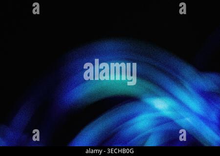 Abstract dark background with sweeping neon blue and cyan glowing grainy curves Stock Photo
