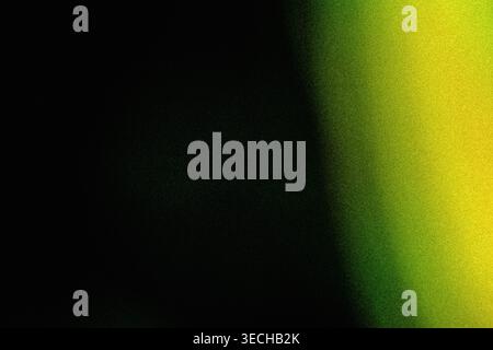 Intense bright yellow and green glowing edge light leak with grainy noise on black Stock Photo