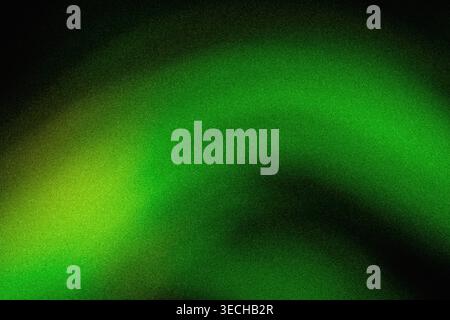 Sweeping curved vivid green glowing wave with a noisy textured gradient over black Stock Photo