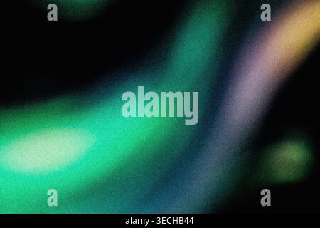 Grainy green and purple light streaks on black background for artistic overlays Stock Photo