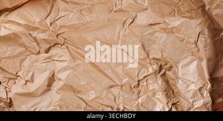 Large Crumpled Kraft Paper Texture Background Stock Photo