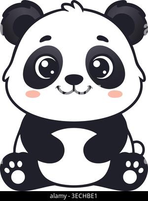 Cute baby panda cartoon character sitting with big glossy eyes and rosy cheeks vector illustration Stock Vector