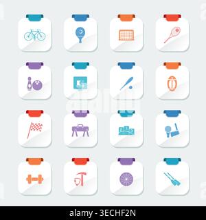 Bright Simple Sports gear and tools icons - vector icon set Stock Vector