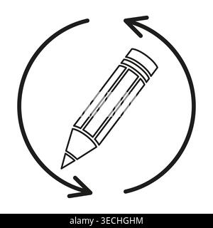 Pencil with circular refresh arrows symbol vector. Icon is ideal for content management systems and creative mobile tools. EPS 10. Stock Vector
