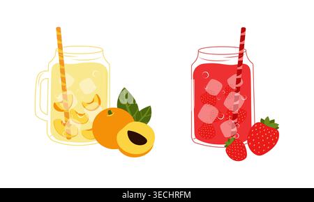 Vector illustration of a cocktail made in a jam jar. The rhythm of "slow summer" Stock Vector