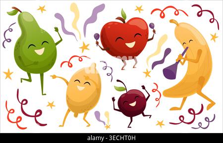 Collection of Disco Fruits characters. Vector illustration Stock Vector