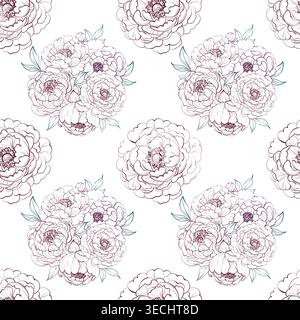 Peony and bouquet seamless pattern. Floral background for design and wedding decor Stock Vector