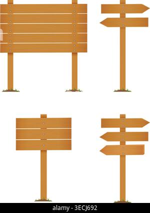 Set of vector wooden cartoon signs and banners isolated on white background stock illustration Stock Vector