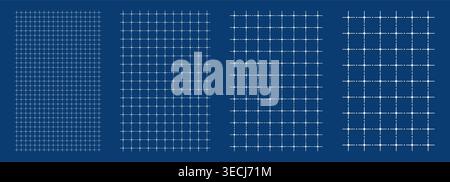 Blueprint grid set dot axis geometry, four scale variations. Wide medium dense micro spacing comparison, engineering layouts dashboards notebook pages interface planning systems technology graphics.  Stock Vector