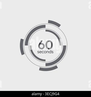 Greyscale tech segmented HUD circular countdown seconds Stock Vector